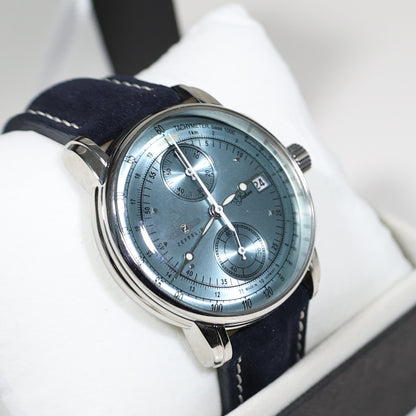 Zeppelin 8670-4 100 Years Men's Blue Dial Stainless Steel Leather Strap Watch - Chronobuy