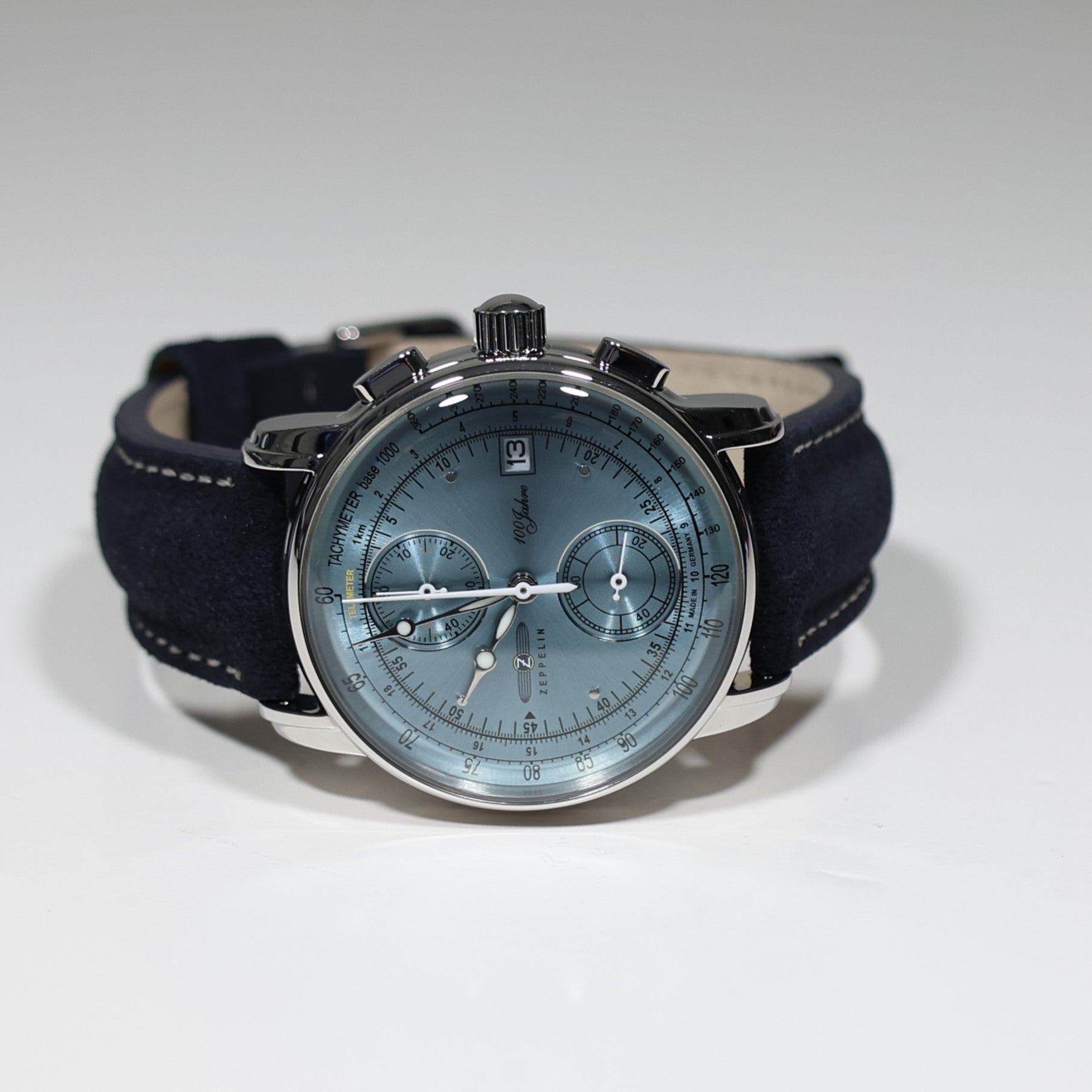 Zeppelin 8670-4 100 Years Men's Blue Dial Stainless Steel Leather Strap Watch