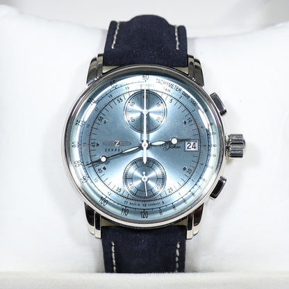 Zeppelin 8670-4 100 Years Men's Blue Dial Stainless Steel Leather Strap Watch - Chronobuy