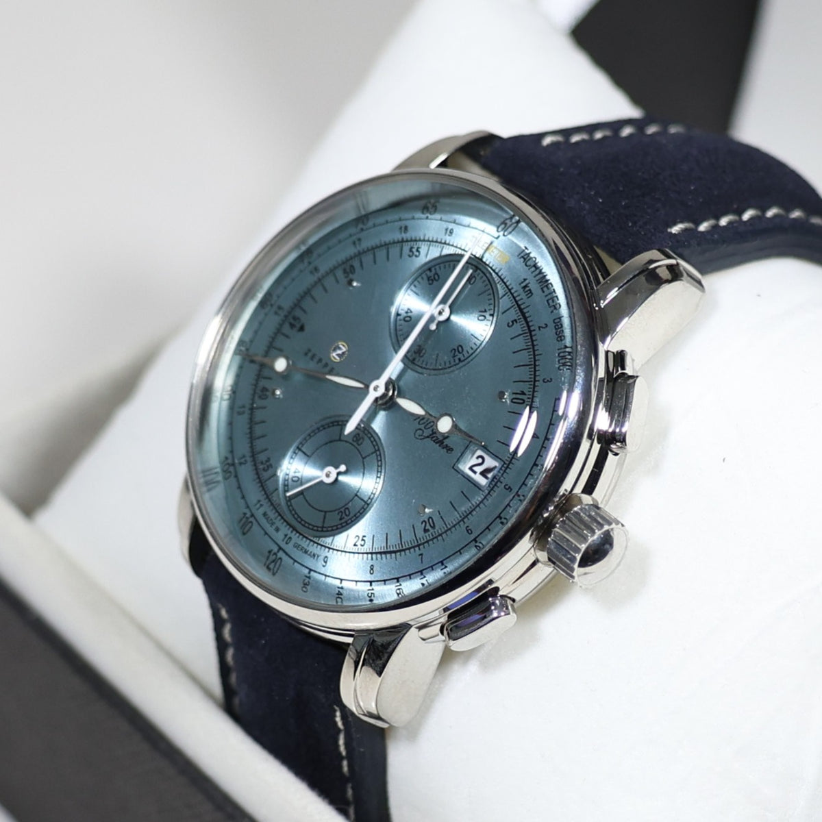 Zeppelin 8670-4 100 Years Men's Blue Dial Stainless Steel Leather Strap Watch - Chronobuy