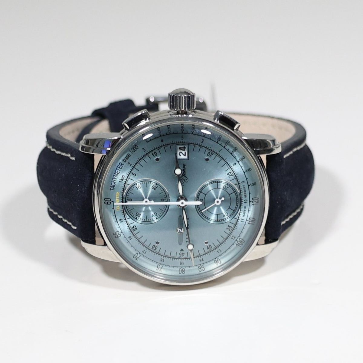 Zeppelin 8670-4 100 Years Men's Blue Dial Stainless Steel Leather Strap Watch - Chronobuy