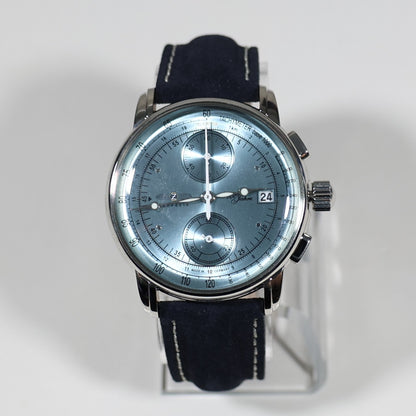 Zeppelin 8670-4 100 Years Men's Blue Dial Stainless Steel Leather Strap Watch - Chronobuy