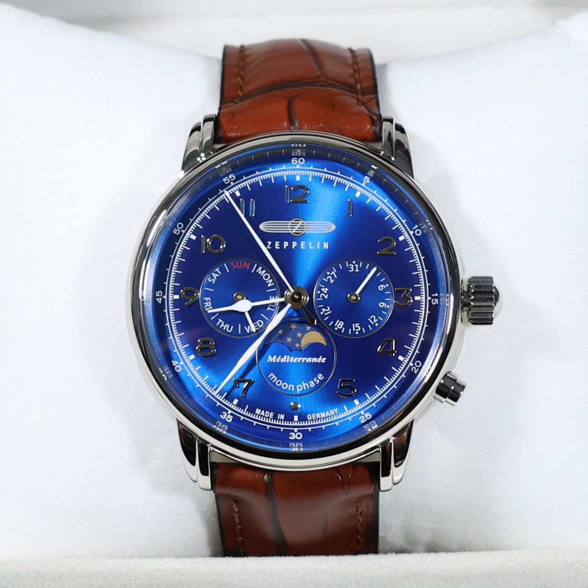 Zeppelin Mediterranee Blue Dial Quartz Moon Phase Men's Watch 9636-3 - Chronobuy
