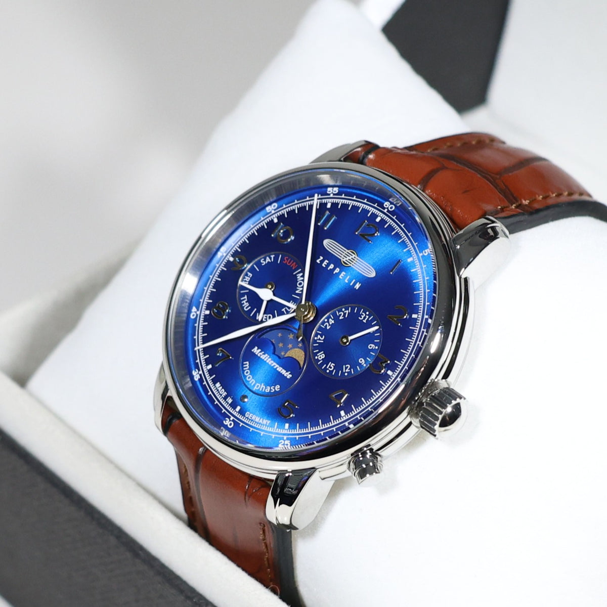 Zeppelin Mediterranee Blue Dial Quartz Moon Phase Men's Watch 9636-3 - Chronobuy