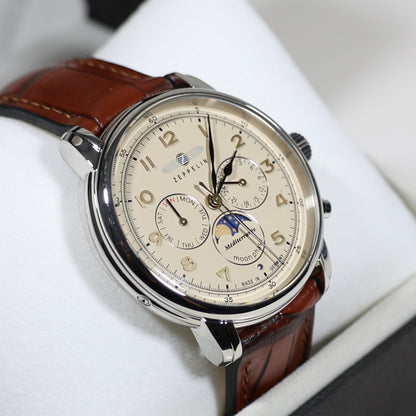 Zeppelin Mediterranee Men's Moon Phase Cream Dial Watch 9636-5