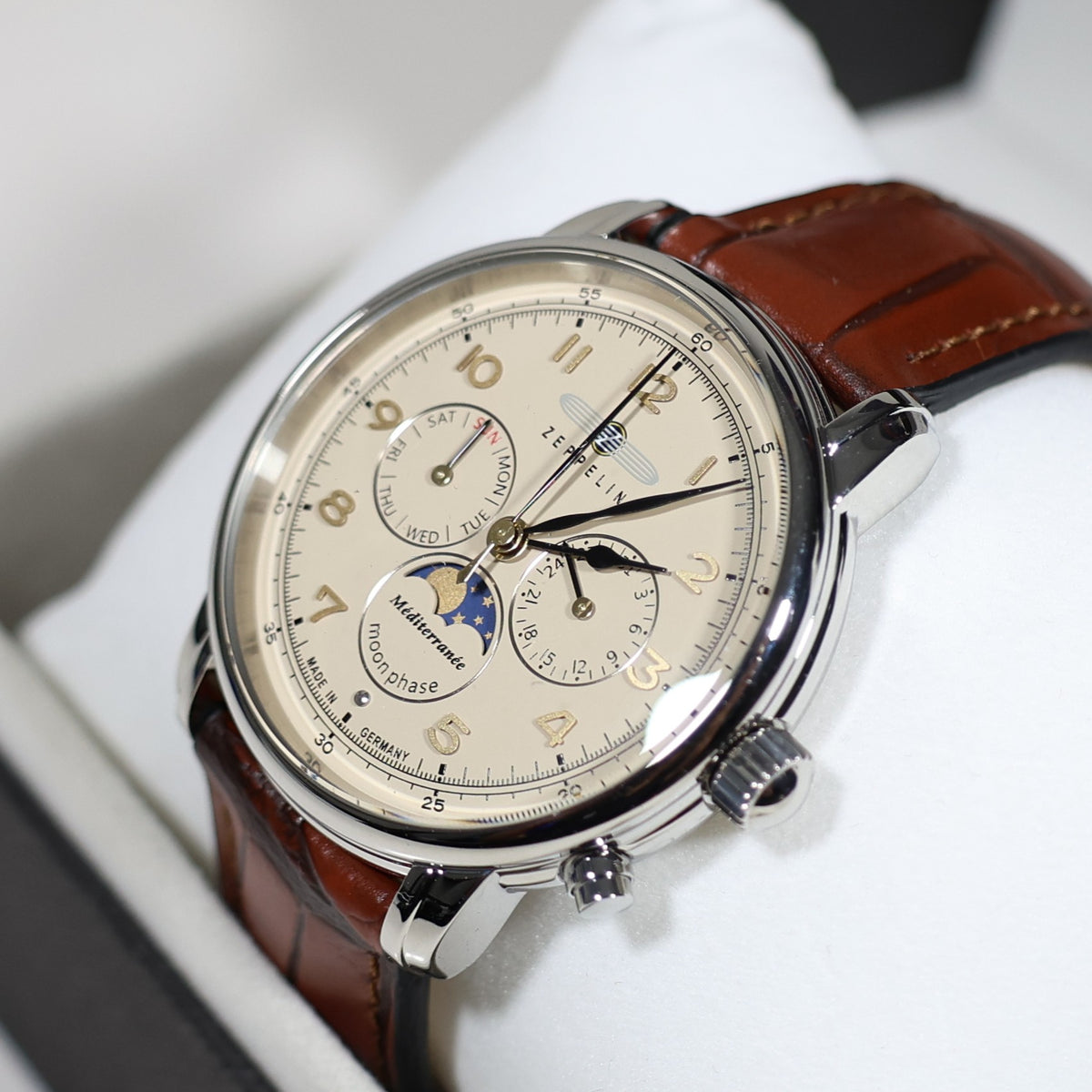 Zeppelin Mediterranee Men's Moon Phase Cream Dial Watch 9636-5