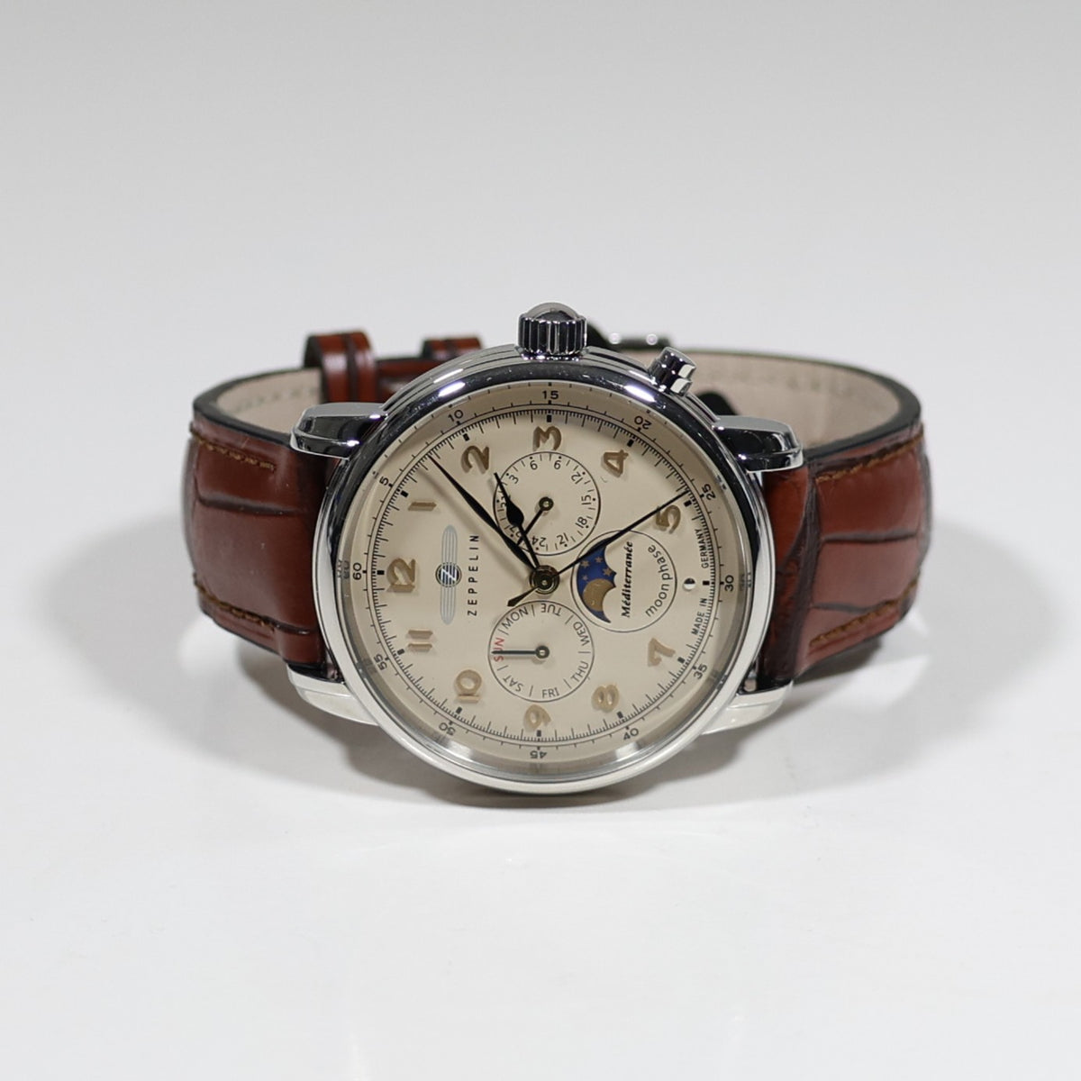 Zeppelin Mediterranee Men's Moon Phase Cream Dial Watch 9636-5