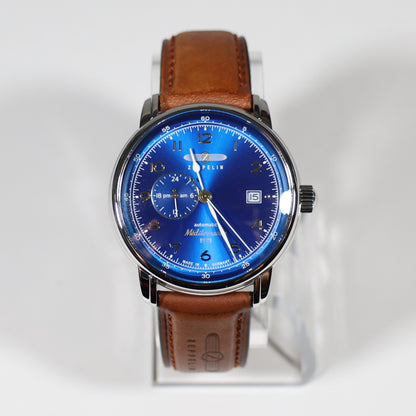 Zeppelin Mediterranee Blue Dial Brown Strap Automatic Men's Watch 9668-3