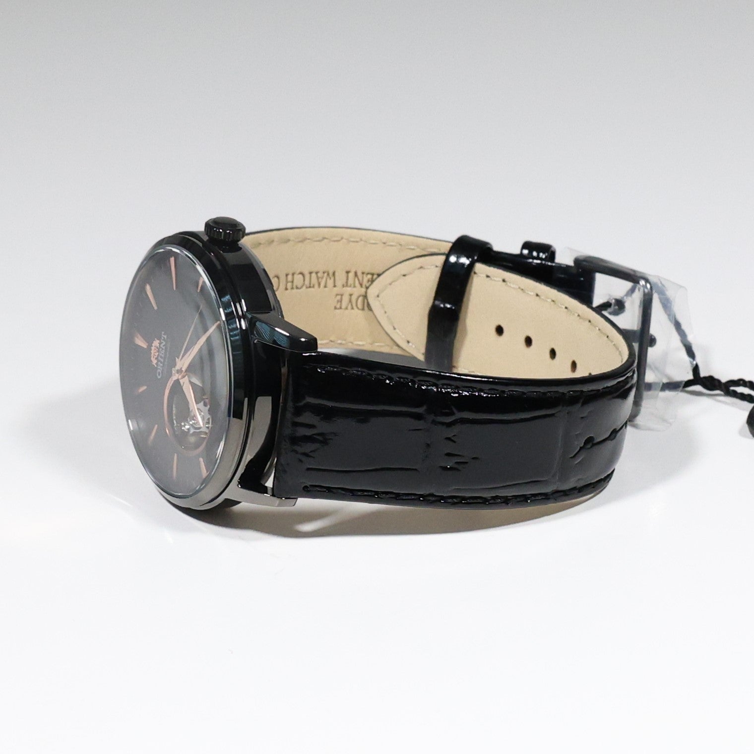 Orient Open Heart Black Dial Leather Strap Dress Watch AG02001B