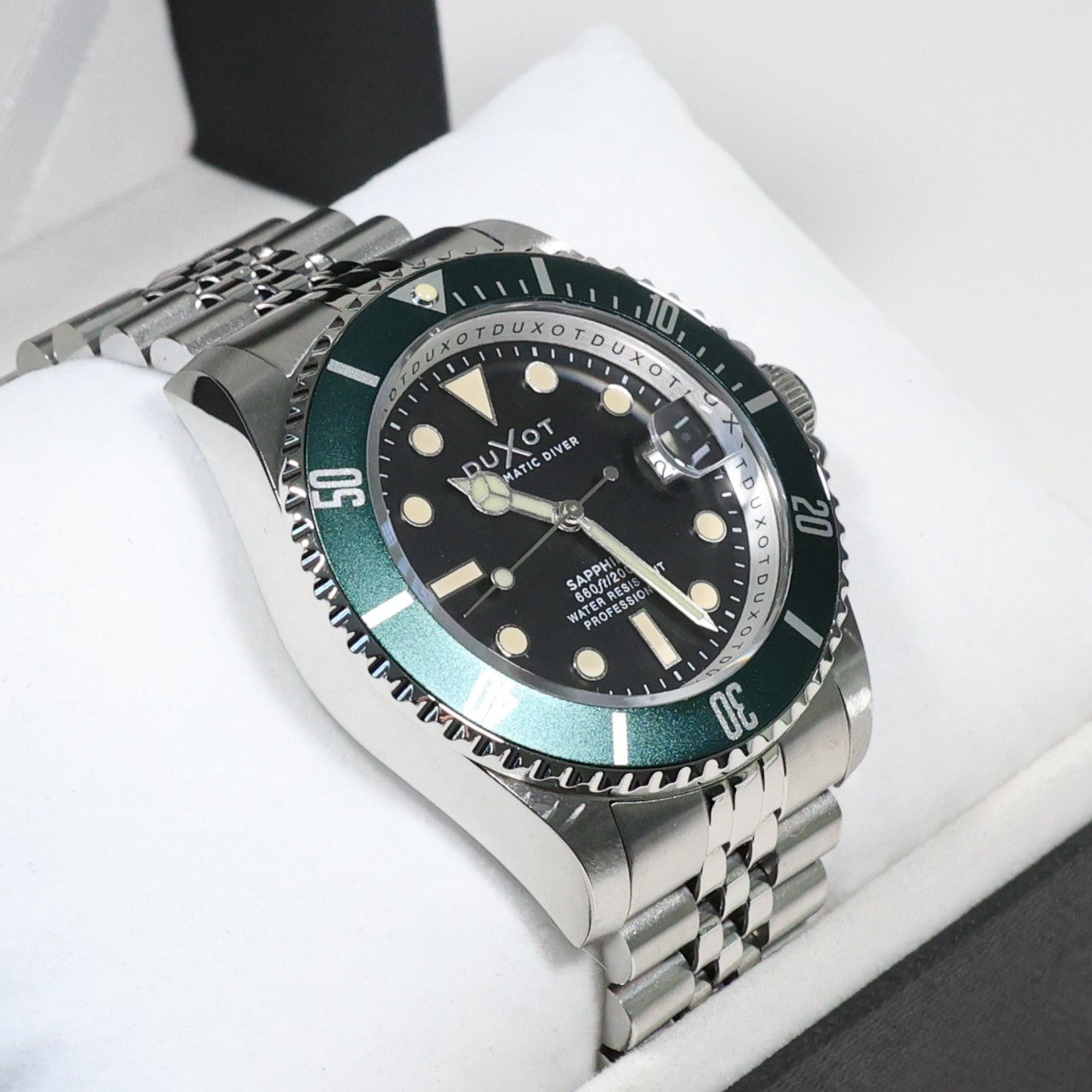 Duxot Atlanctica Men's Stainless Steel Green Bezel Automatic Watch DX-2057-33