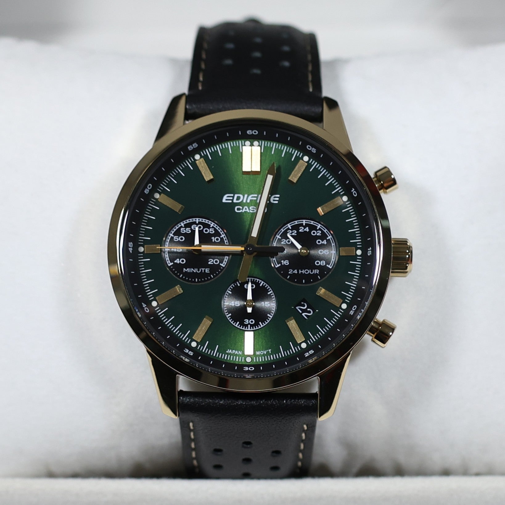 Casio Edifice Gold Tone Green Dial Men's Chronograph Watch EFR-575CL-3AEF