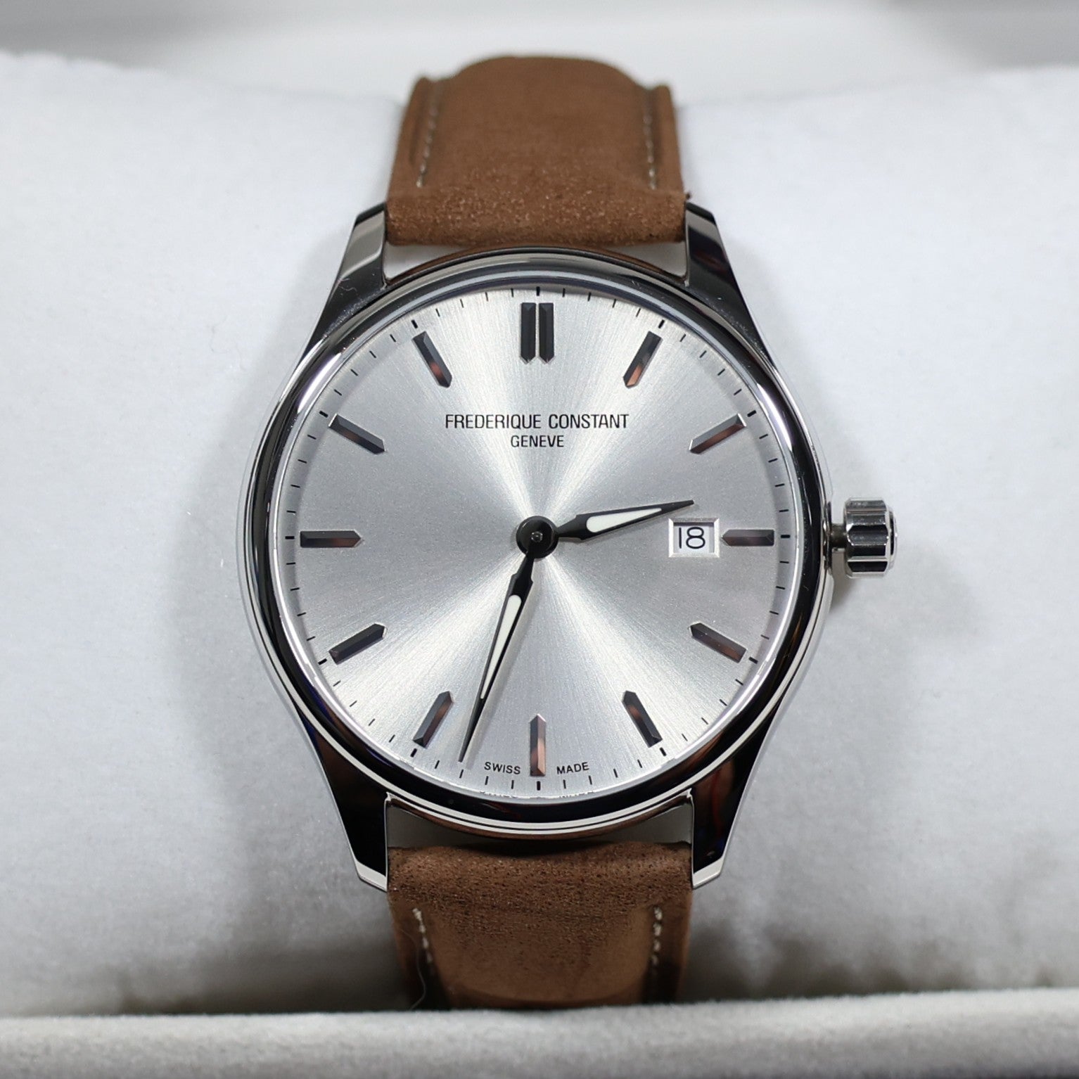 Frederique Constant Men's Silver Dial Brown Leather Strap Watch FC-220SS5B6