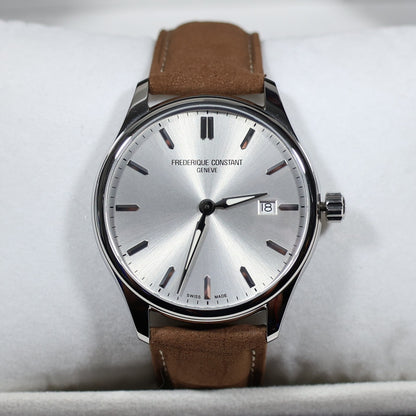 Frederique Constant Men's Silver Dial Brown Leather Strap Watch FC-220SS5B6