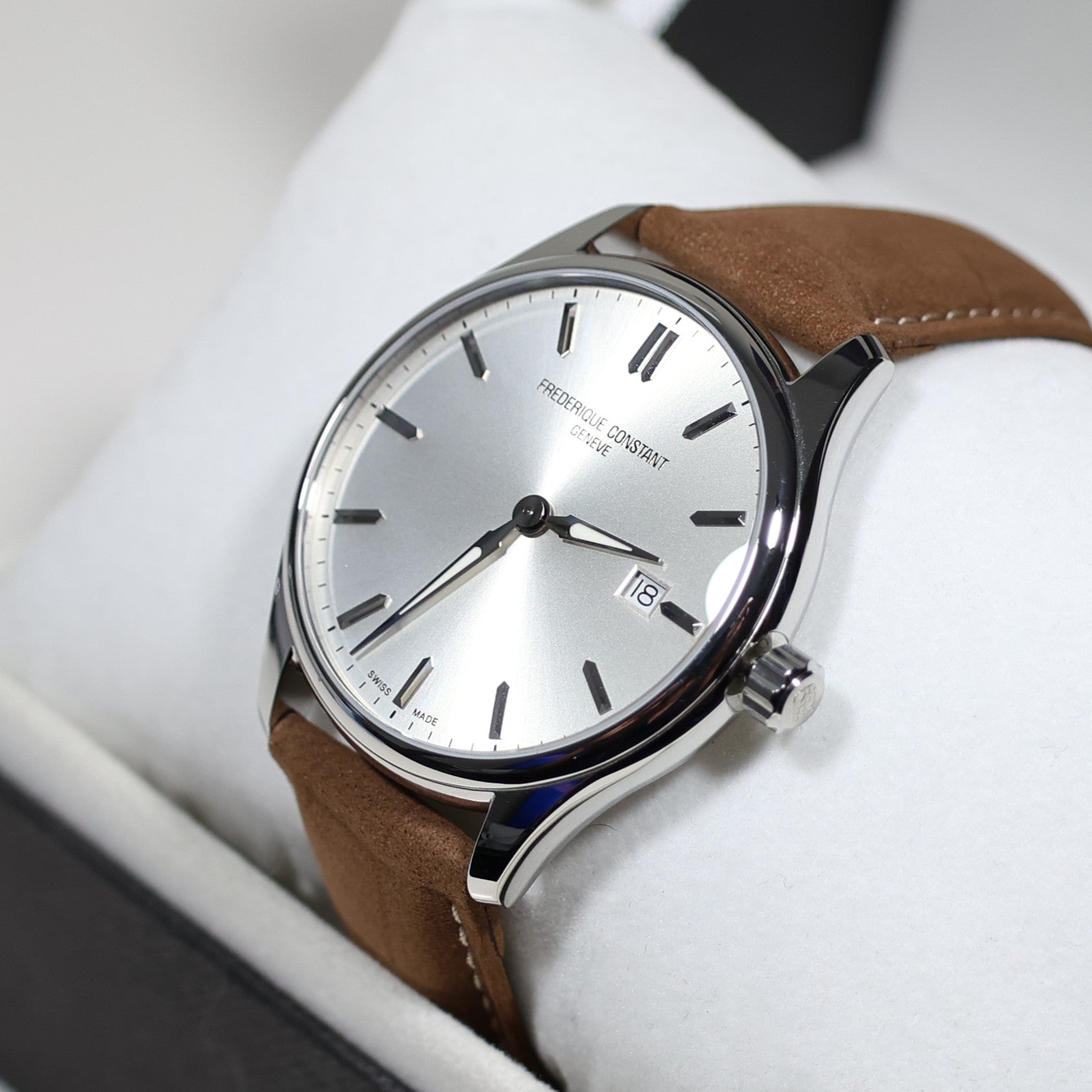 Frederique Constant Men's Silver Dial Brown Leather Strap Watch FC-220SS5B6