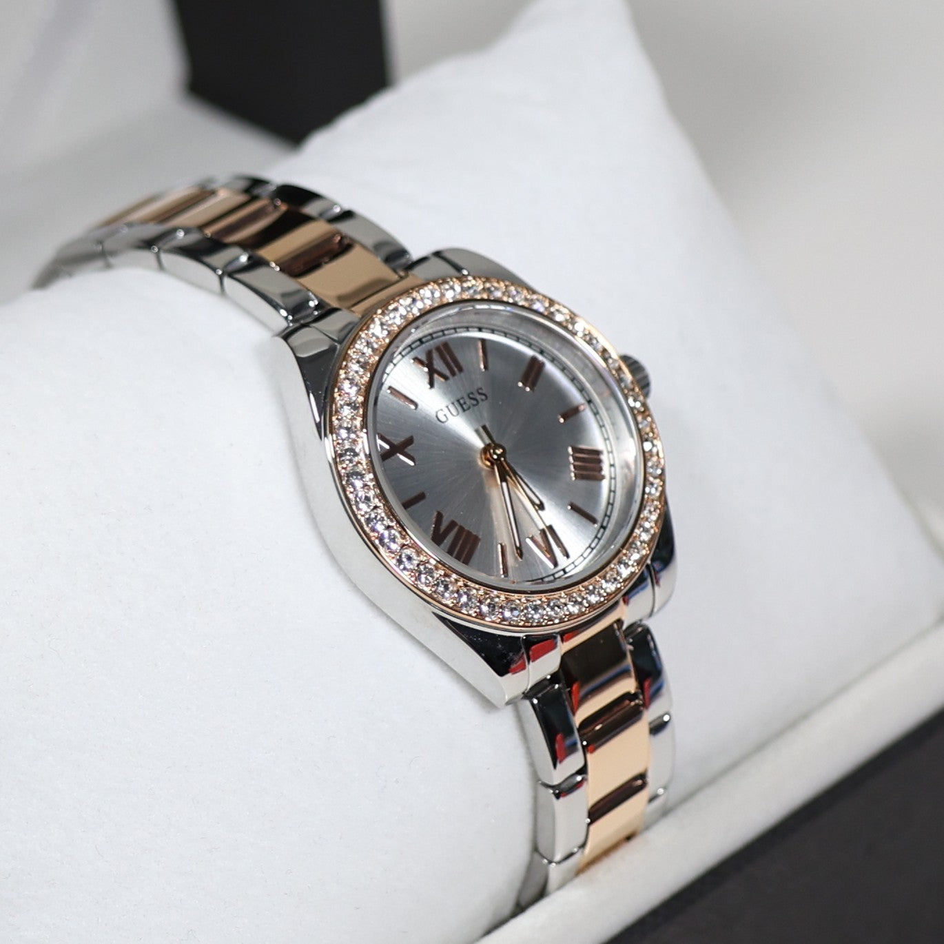 Guess Women's Silver Dial Crystal Bezel Two Tone Stainless Steel Watch GW0841L3