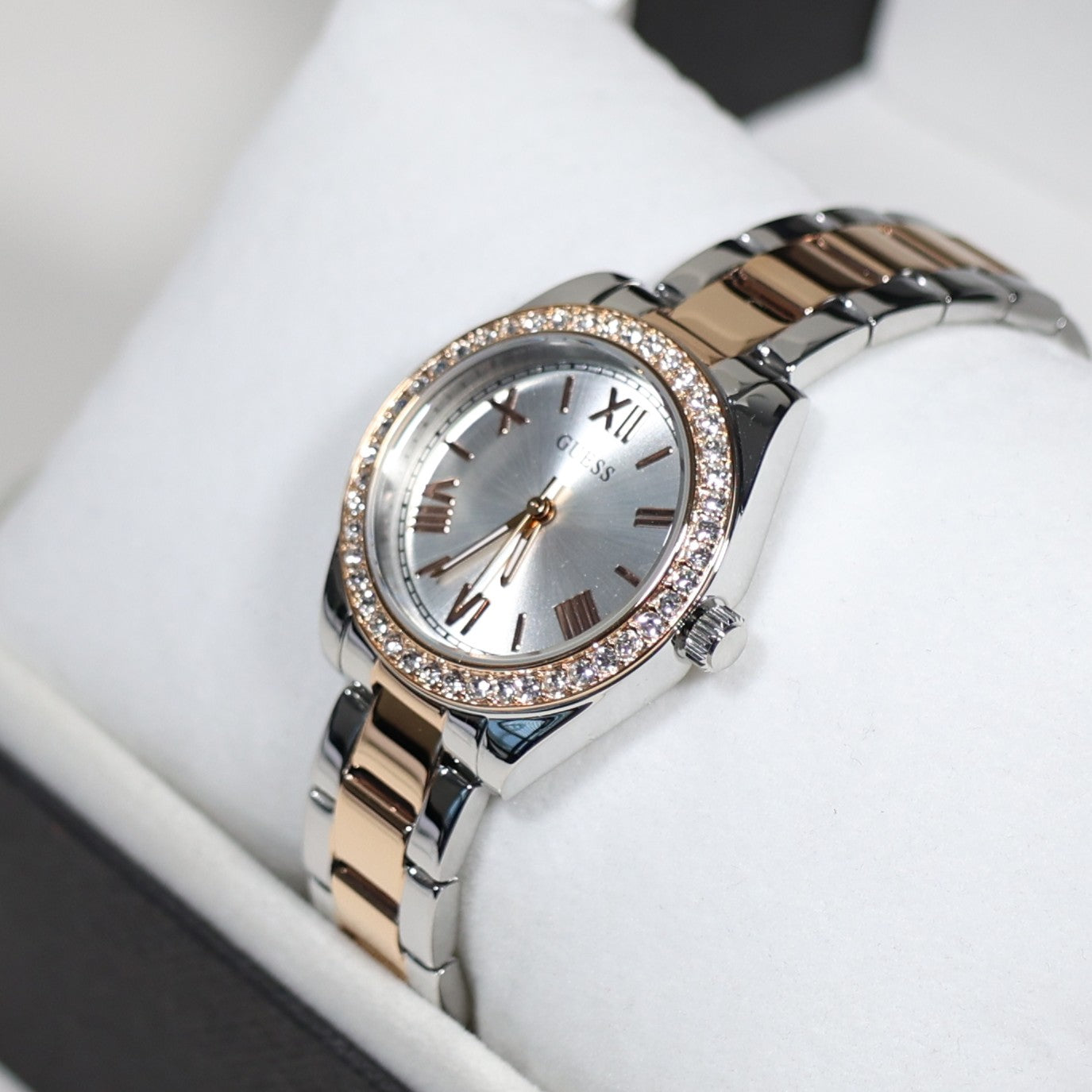 Guess Women's Silver Dial Crystal Bezel Two Tone Stainless Steel Watch GW0841L3