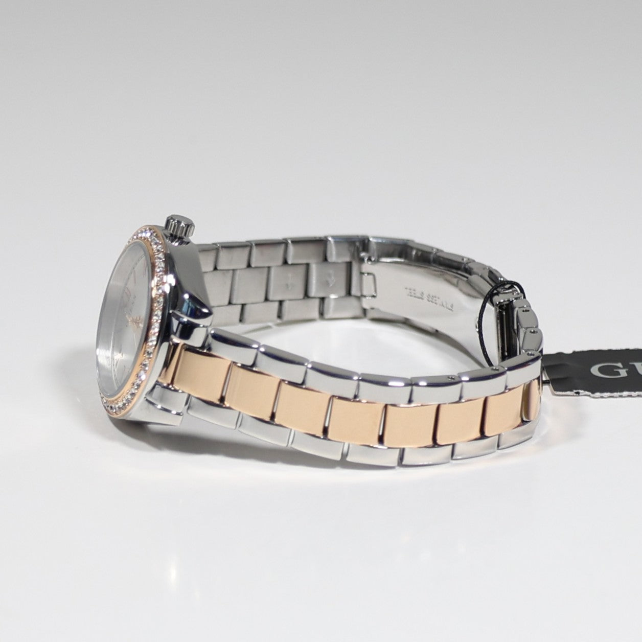 Guess Women's Silver Dial Crystal Bezel Two Tone Stainless Steel Watch GW0841L3
