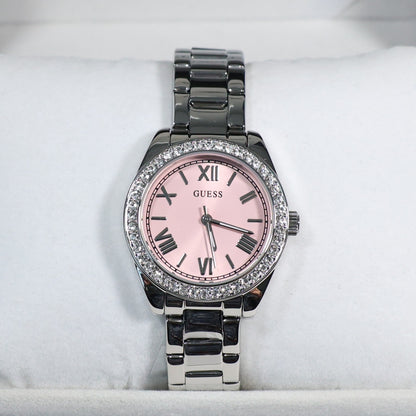 Guess Women's Pink Dial Crystal Bezel Stainless Steel Watch GW0841L4