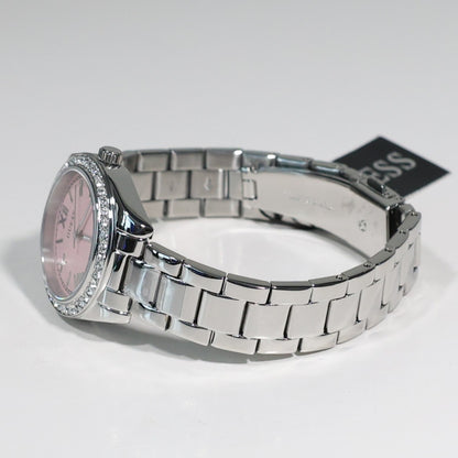 Guess Women's Pink Dial Crystal Bezel Stainless Steel Watch GW0841L4