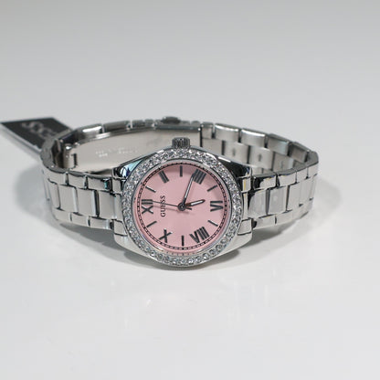 Guess Women's Pink Dial Crystal Bezel Stainless Steel Watch GW0841L4