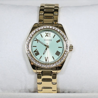 Guess Women's Green Dial Crystal Bezel Gold Tone Stainless Steel Watch GW0841L5