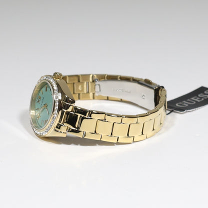 Guess Women's Green Dial Crystal Bezel Gold Tone Stainless Steel Watch GW0841L5