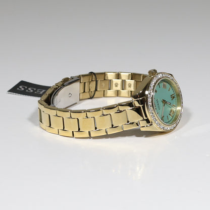 Guess Women's Green Dial Crystal Bezel Gold Tone Stainless Steel Watch GW0841L5