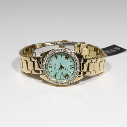 Guess Women's Green Dial Crystal Bezel Gold Tone Stainless Steel Watch GW0841L5