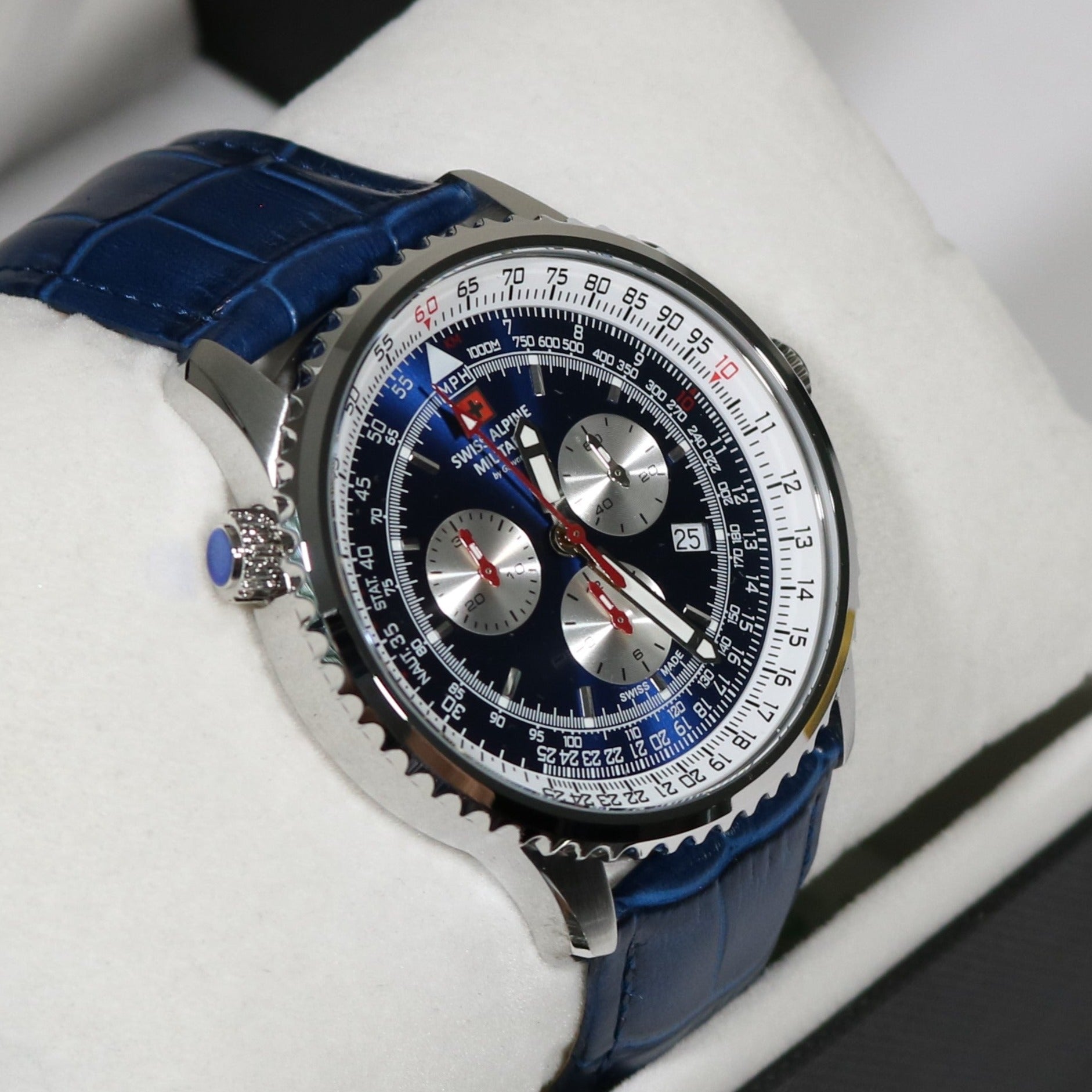 Swiss Alpine Military Blue Dial Stainless Steel Chronograph Watch 7078 Chronobuy