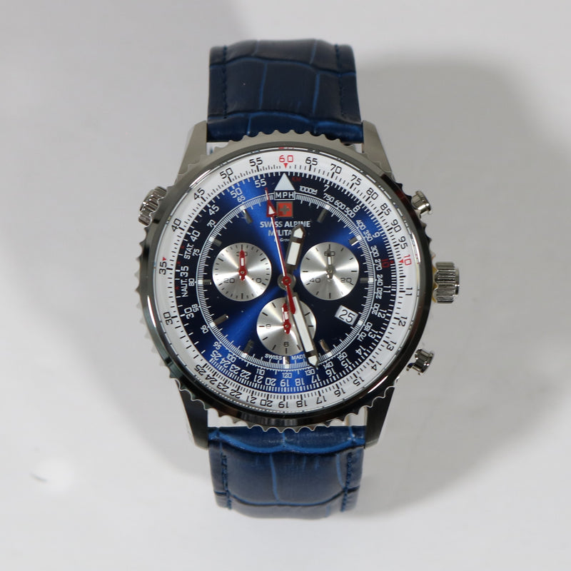 Swiss Alpine Military Blue Dial Stainless Steel Chronograph Watch 7078.9535