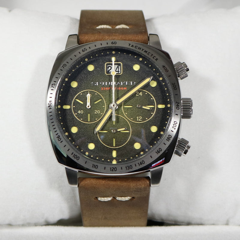 Spinnaker Pine Green Hull Chronograph Brown Leather Strap Men's Watch SP-5068-02