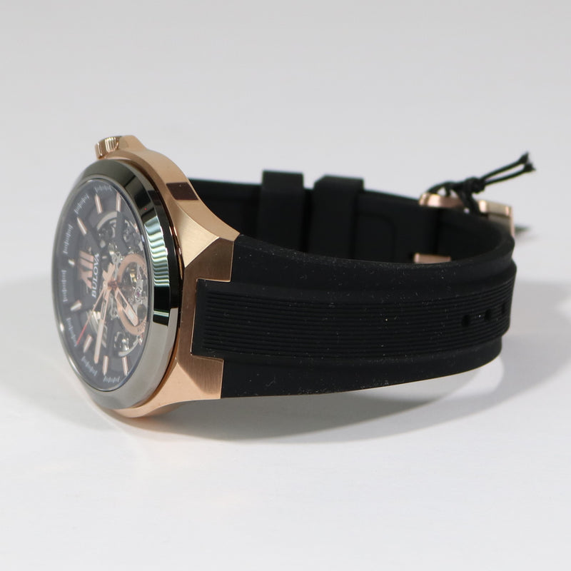 Bulova Maquina Rose Gold Tone Automatic Men\'s Rubber Strap Watch 98A17 –  Chronobuy