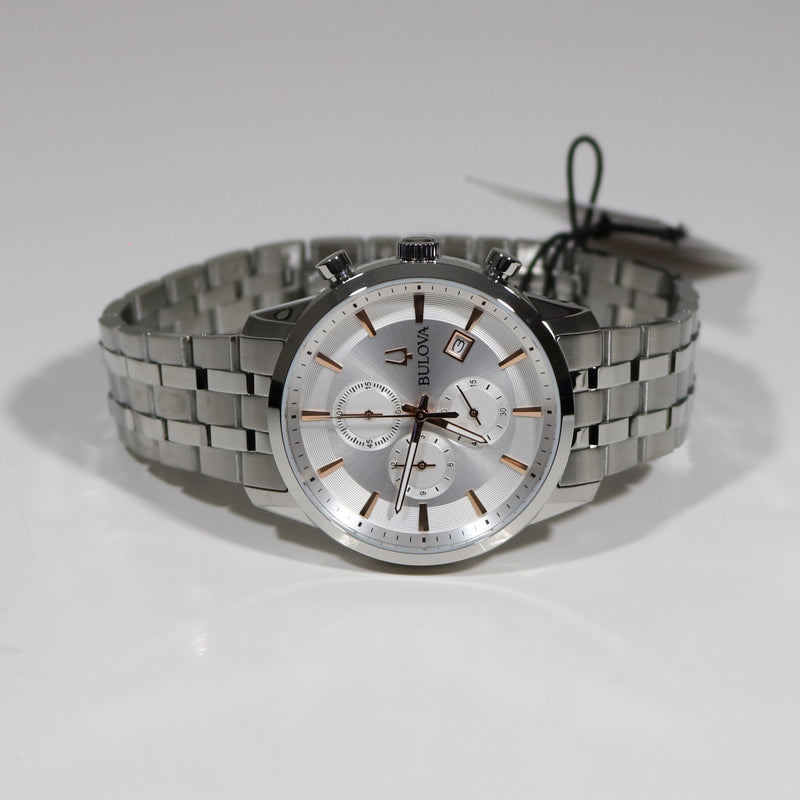 Bulova Classic Siler Dial Stainless Chronograph Chronobuy – 96B4 Steel Watch Men\'s