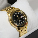 Seiko 5 Men's Automatic Gold Tone Stainless Steel Black Dial Watch SNKK22J1