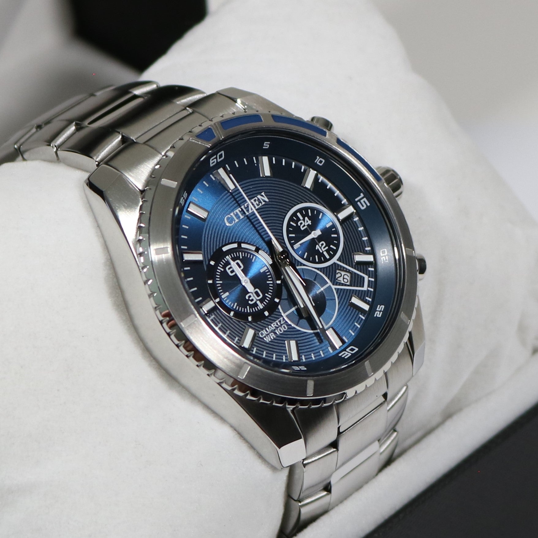 An820 Citizen Quartz Stainless Steel Blue Dial Chronograph Men's Watch AN820 ...