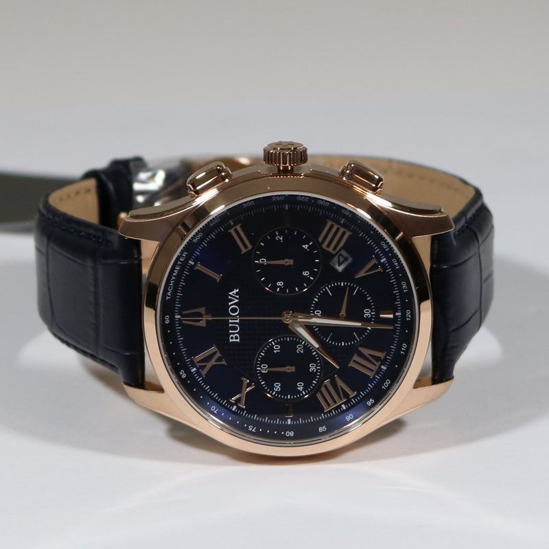Bulova Classic Rose Gold Tone Blue Dial Men s Chronograph Watch 97B170 Chronobuy