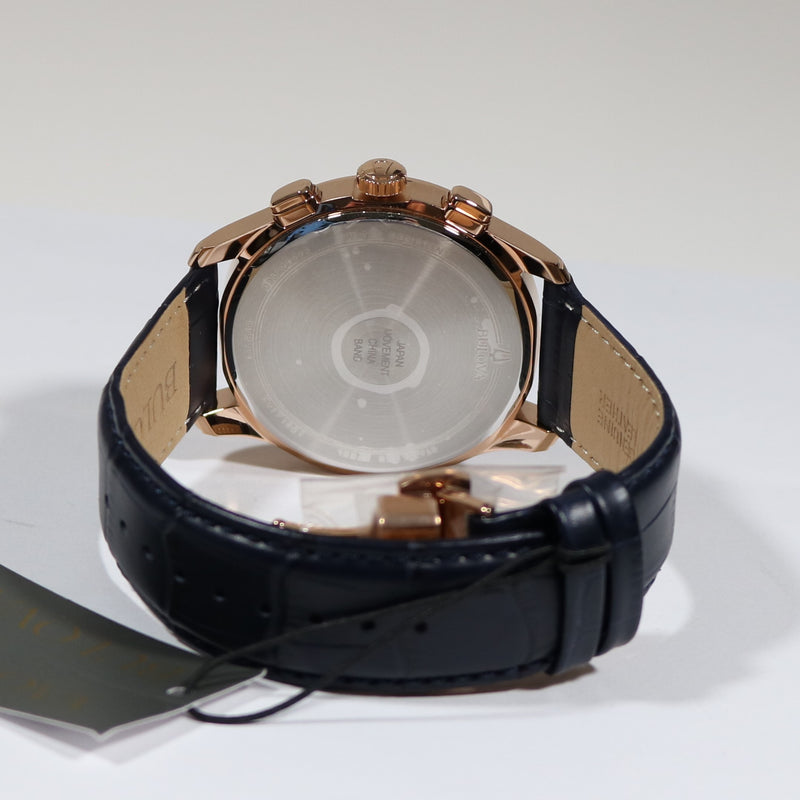 Bulova Classic Rose Gold Tone Blue Dial Men's Chronograph Watch 97B170