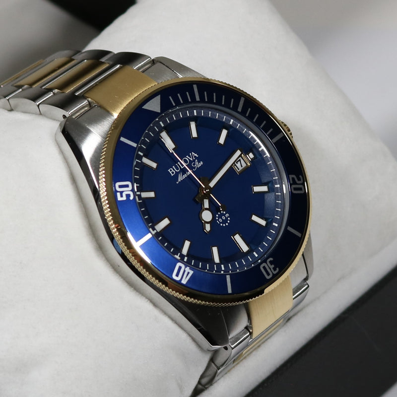 Bulova Two Tone Blue Dial Quartz Men's Stainless Steel Watch 98B334