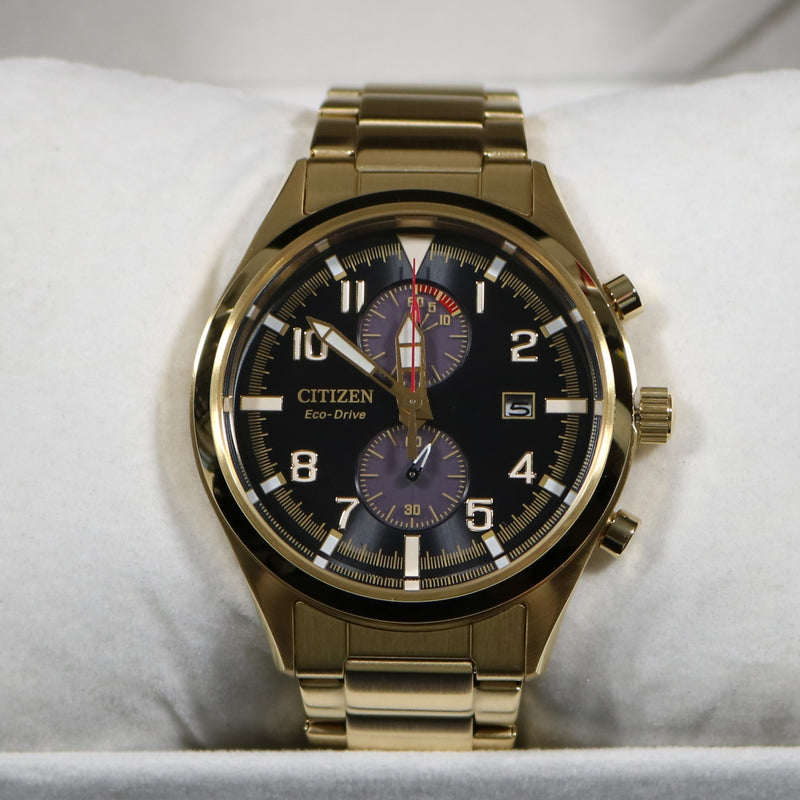 Citizen Eco Drive Gold Tone Black Dial Men's Chronograph Watch CA7022-87E