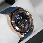 Bulova Marine Star Rose Gold Tone Blue Dial Rubber Strap Men's Watch 98A227