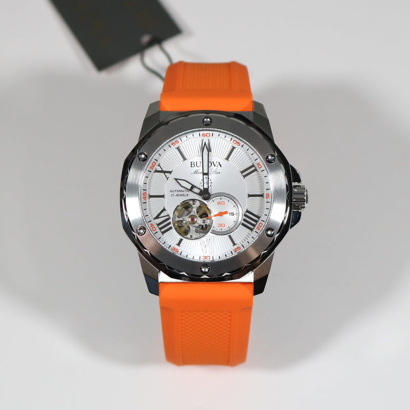 Bulova Marine Star Silver Dial Orange Rubber Strap Men s Watch 98A226 Chronobuy