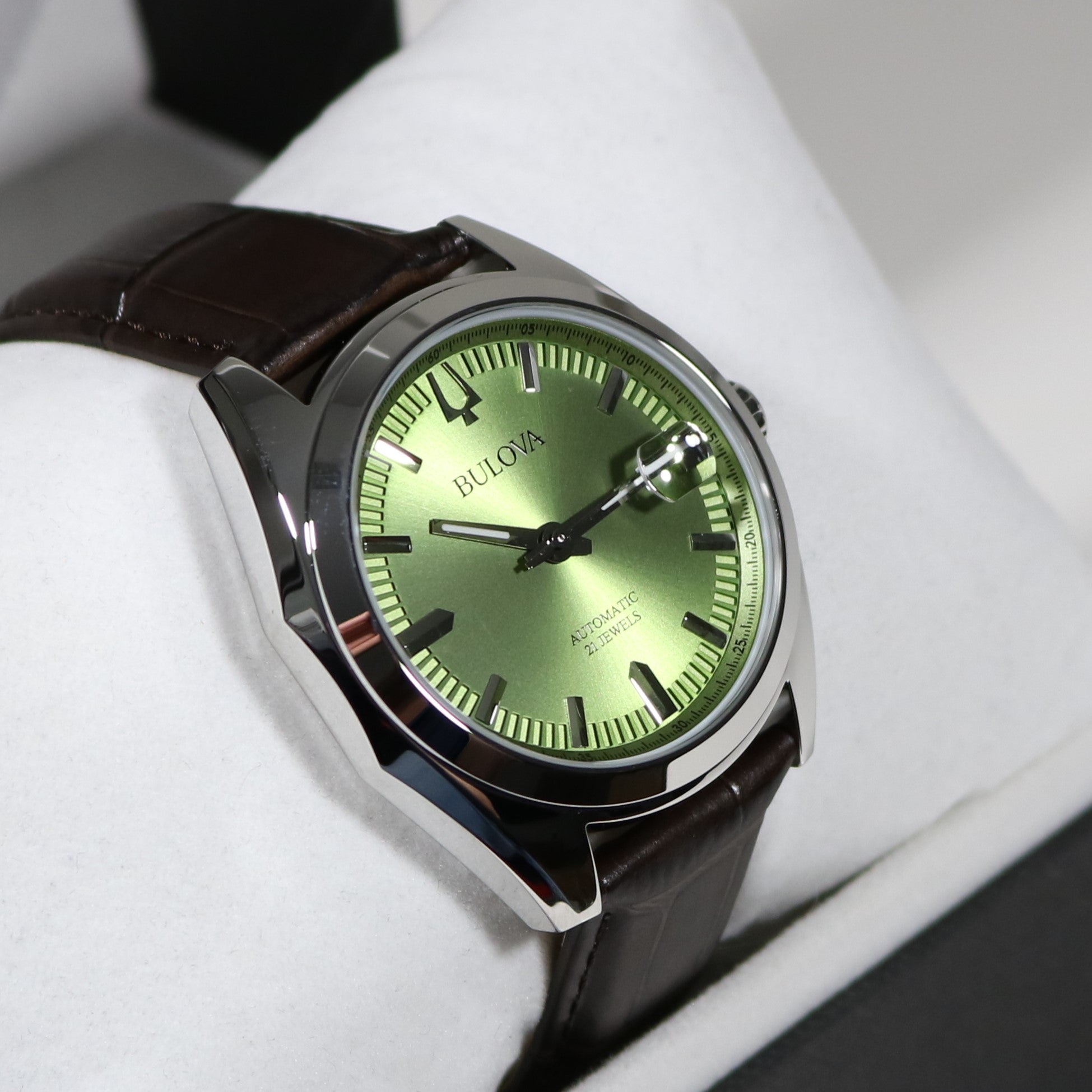 Bulova Surveyor Green dial Stainless Steel Automatic Men s Watch 96B42 Chronobuy
