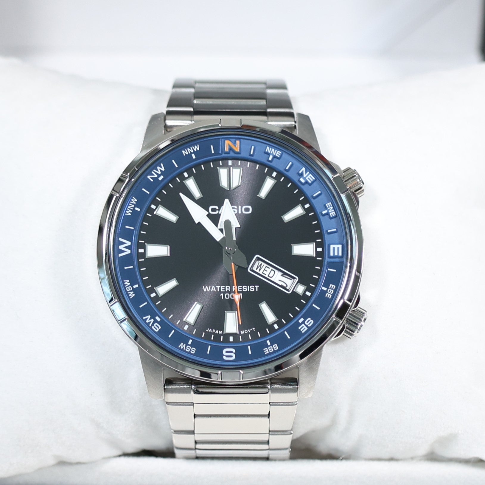Casio Sports Blue Bezel Black Dial Stainless Steel Watch MTD-130D-1A2VDF
