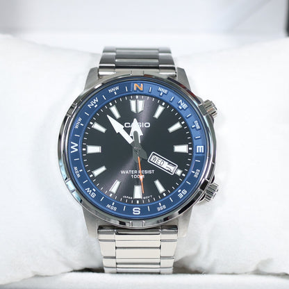 Casio Sports Blue Bezel Black Dial Stainless Steel Watch MTD-130D-1A2VDF