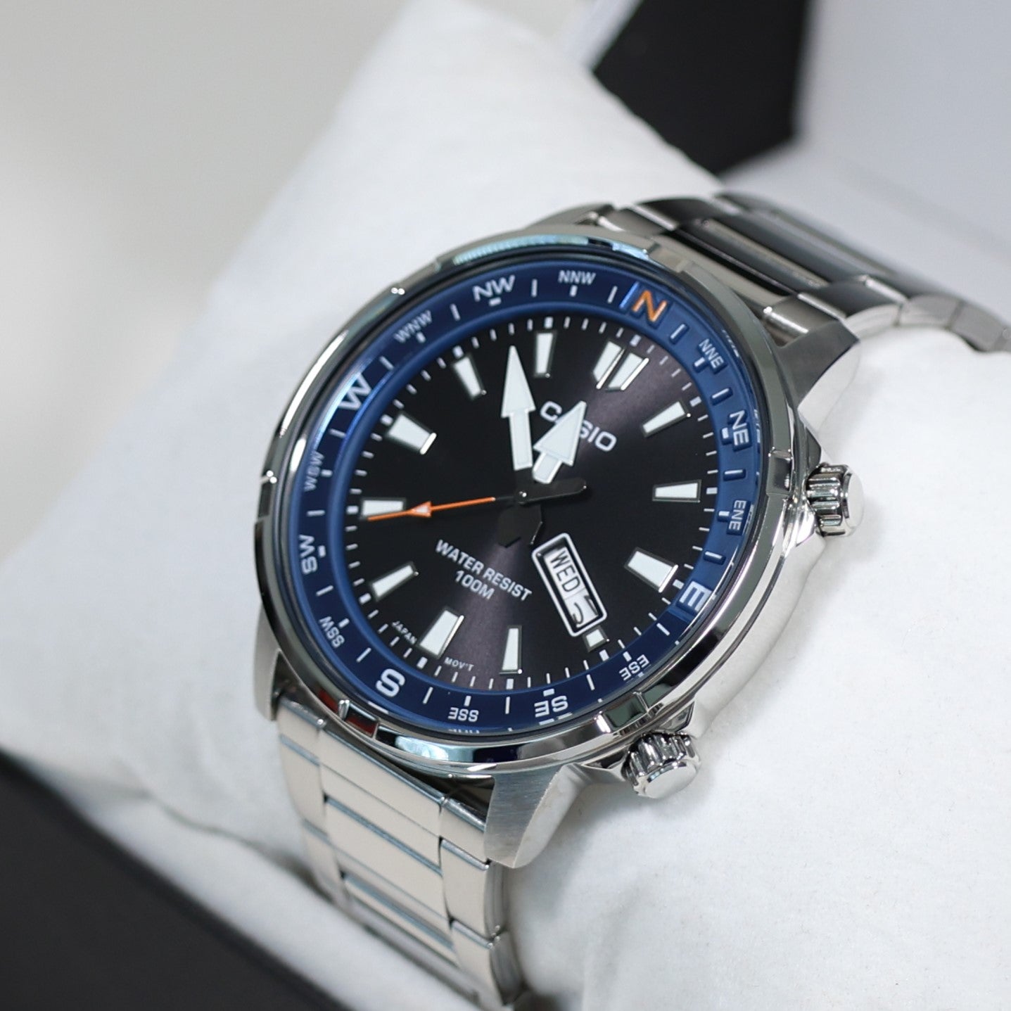 Casio Sports Blue Bezel Black Dial Stainless Steel Watch MTD-130D-1A2VDF