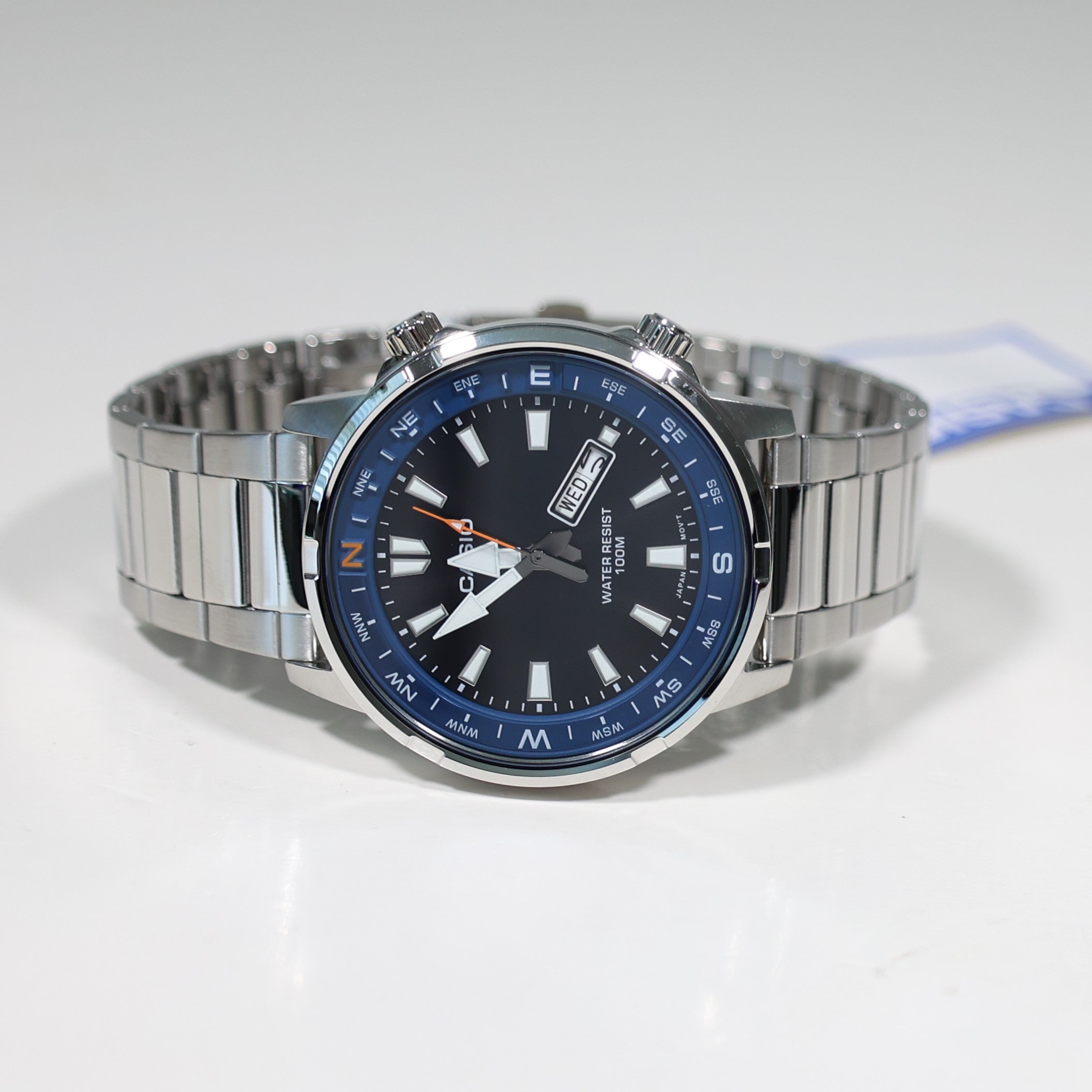Casio Sports Blue Bezel Black Dial Stainless Steel Watch MTD-130D-1A2VDF