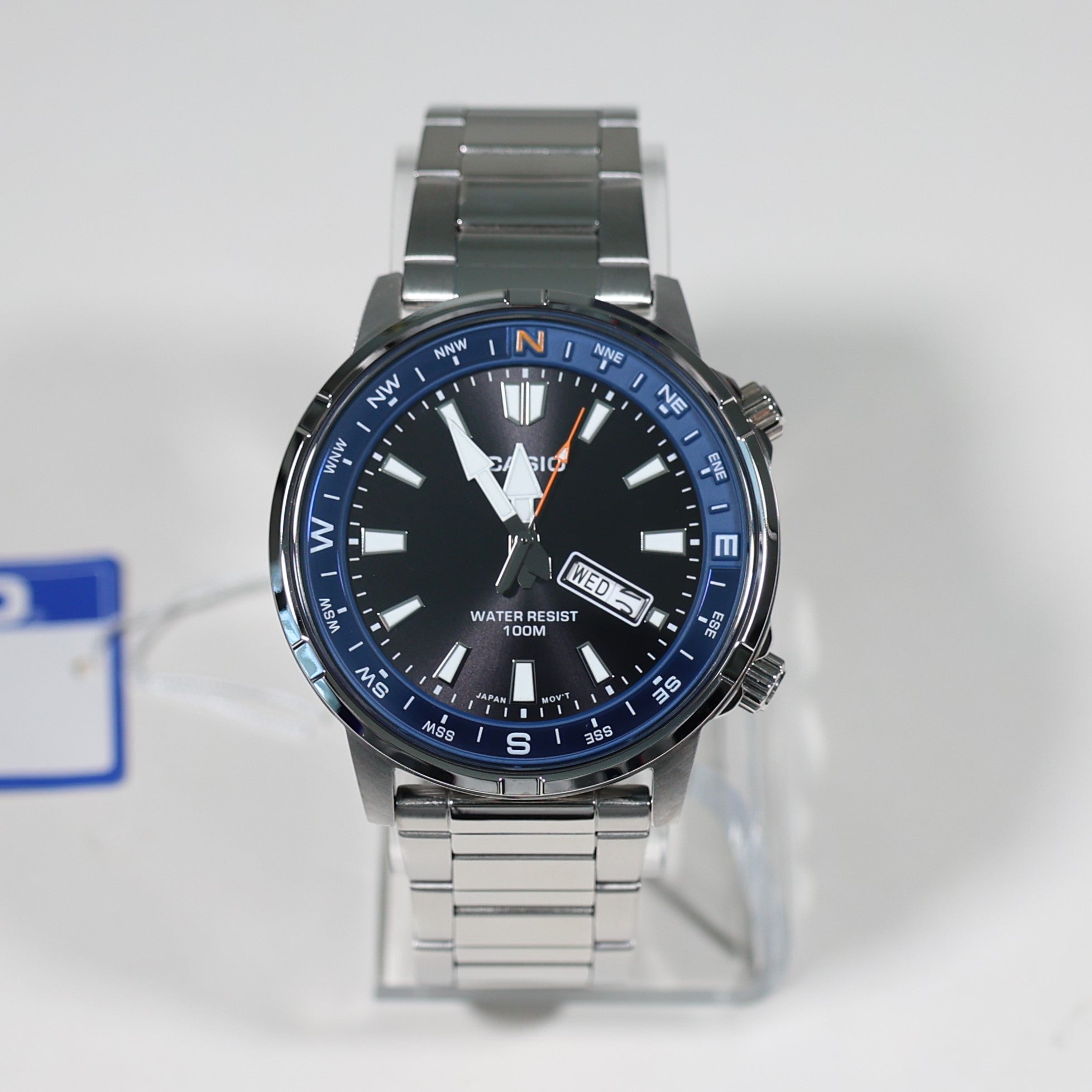 Casio Sports Blue Bezel Black Dial Stainless Steel Watch MTD-130D-1A2VDF