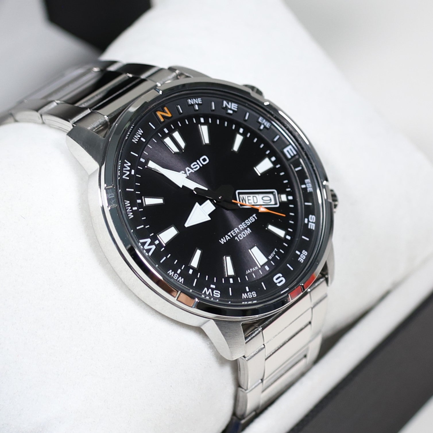 Casio Sports Blue Bezel Black Dial Stainless Steel Watch MTD-130D-1A4VDF