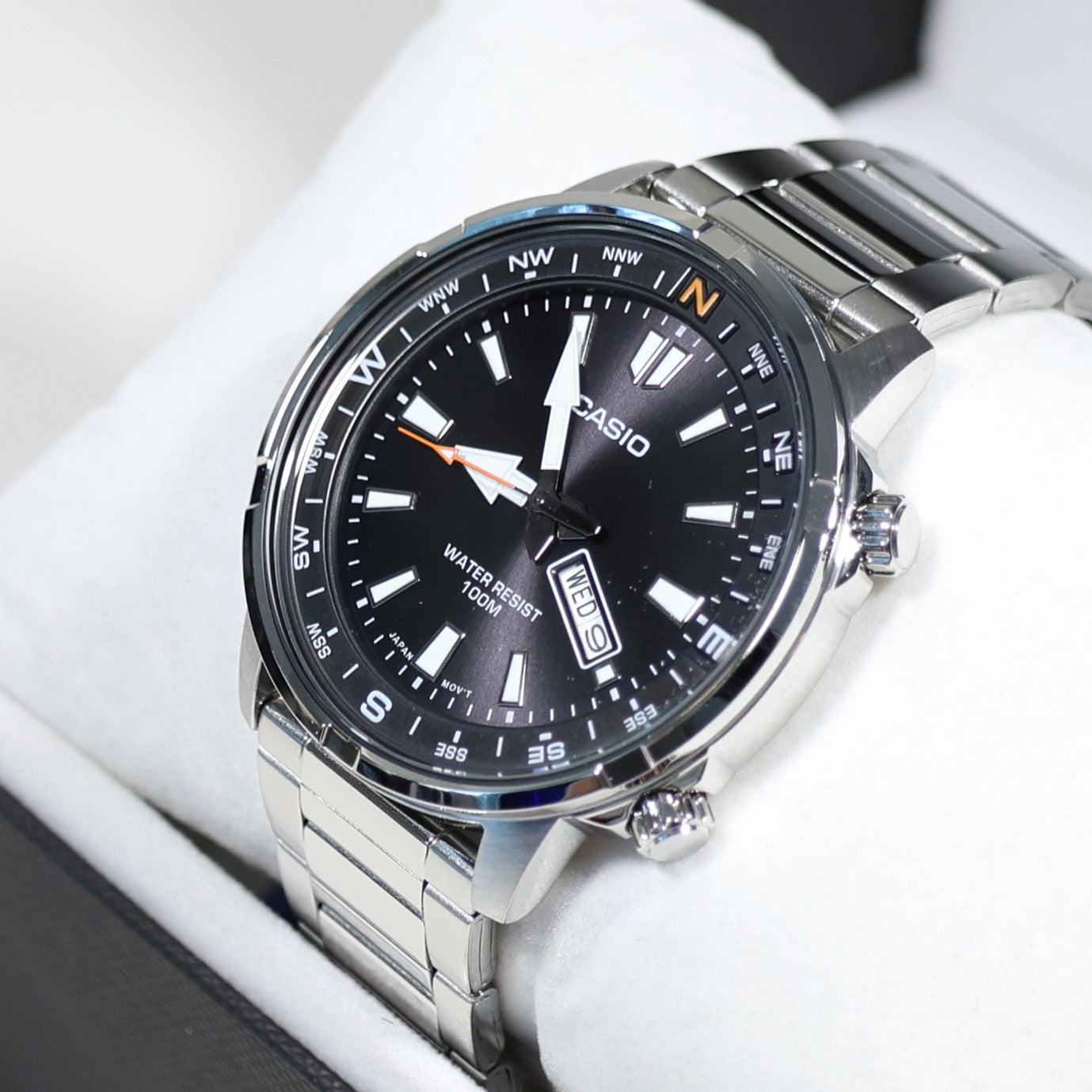 Casio Sports Blue Bezel Black Dial Stainless Steel Watch MTD-130D-1A4VDF
