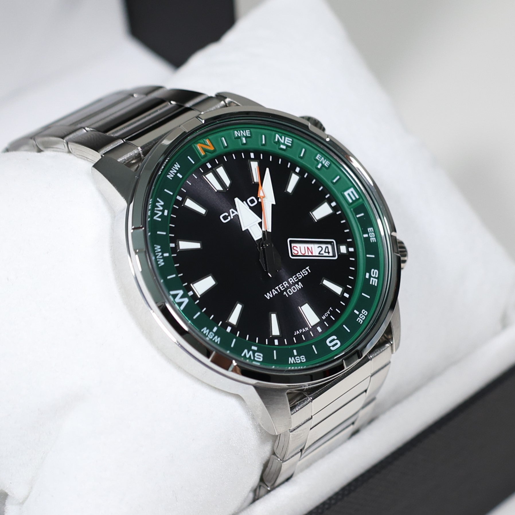 Casio Sports Green Bezel Black Dial Stainless Steel Watch MTD-130D-1A3